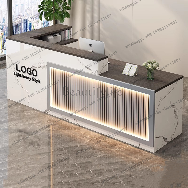 Office Furniture Logo - Luxe eenvoudige receptiebalie met logo, salondecoraties,